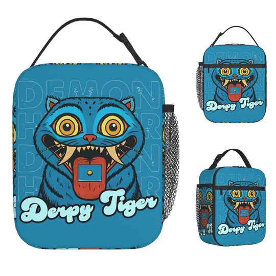Kids Lunch Bag Demon Hunters Derpy Tiger Cooler Bag Oxford Thermal Tote
