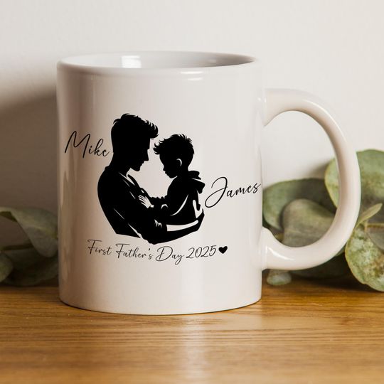 Personalized Father and Son Mug - First Father's Day Gift 2025 - Custom Dad and Child