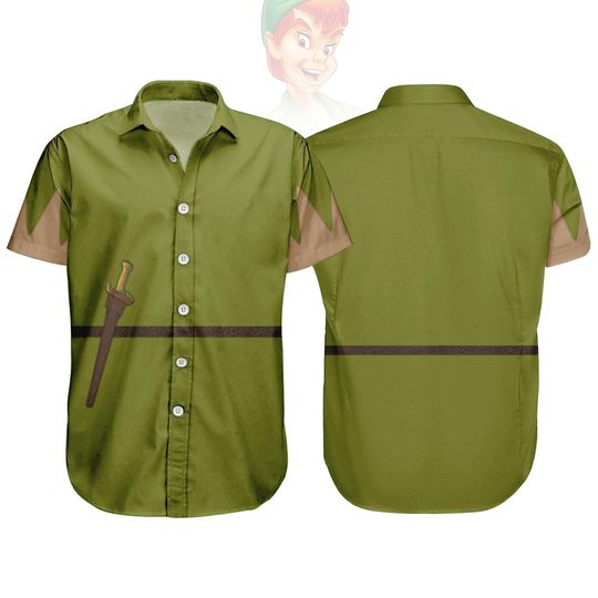 Disney Peter Pan Costume Button Shirt, Peter Pan Cosplay Shirt, Halloween Peter Pan Men Shirt, Disney Halloween Costume