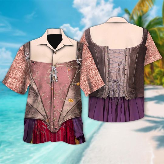 Disney Sarah Sanderson Hawaiian Costume, Hocus Pocus Hawaiian, Disney Cosplay Tee, Sanderson Sisters Halloween All Over Print Tee