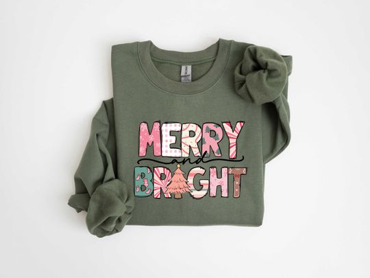 Merry and Bright Christmas Sweatshirt for Women, Family Holiday Sweatshirt