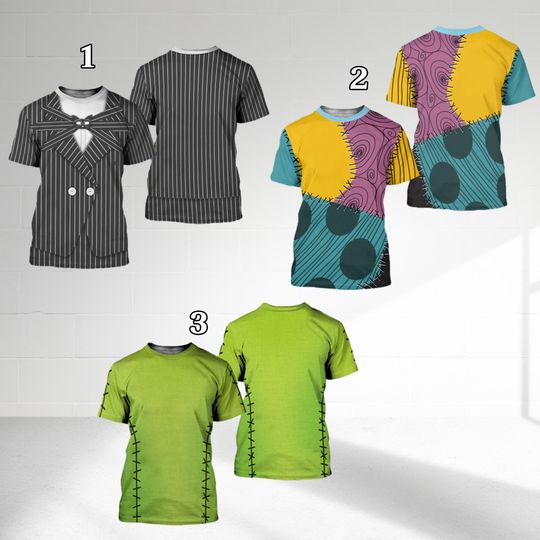 Nightmare Before Christmas 3D Costume Halloween Shirt, Jack Skellington Sally Oogie Boogie Matching Tee, Halloween Shirt For Family Group