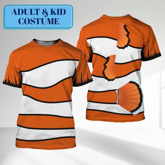 Marlin Costume T-Shirt, Marlin Halloween Cosplay Tee, Finding Nemo Character Cosplay Costume Tee, Marlin Finding Nemo All Over Print Shirt