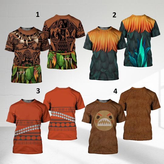 Moana Princess Maui Hei Hei Costume 3D Tshirt, Halloween Costume For Family Group T Shirt, Cosplay Matching All Over Print Gift For Friends