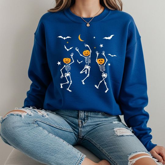 Dancing Skeleton Pumpkin Sweatshirt, Retro Halloween Sweatshirt, Cute Fall Tee,Spooky Season