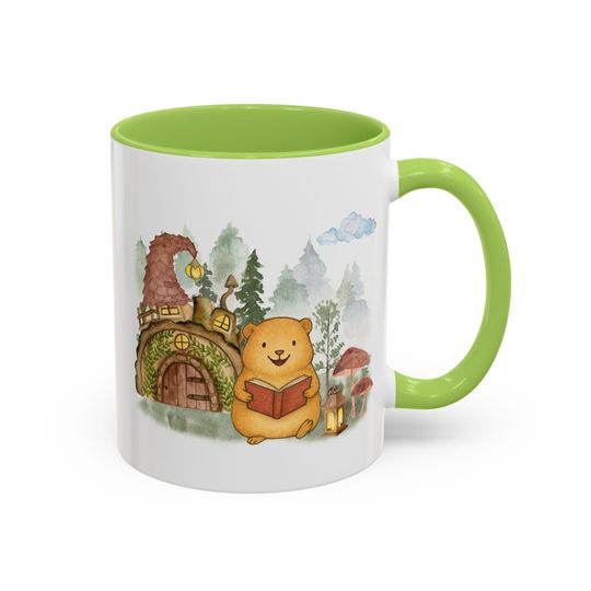 Cute Guinea Pig Reading in Fall, Art Mug, Cozy Fall Book Lover Guinea Pig Accent Mug