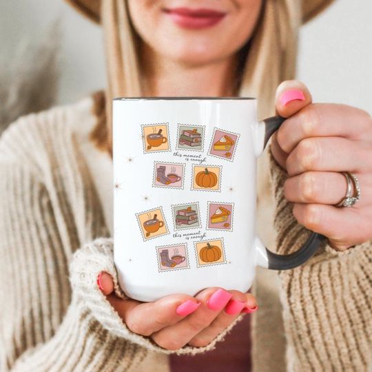 Pumpkin Spice Books Mug Cozy Fall, Latte Mug Stamp Design for Autumn Drinks, Book Lover