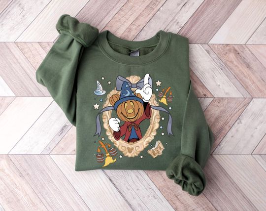 Disney Mickey Pumpkin Sweatshirt, Coquette Disney Fantasia Halloween Sweatshirt, Vintage Mickey Magic Sweatshirt, Spooky Season Sweatshirt