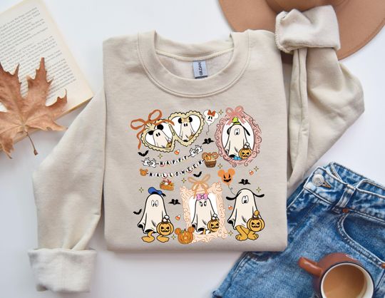 Retro Coquette Bows Mickey And Friends Disney Halloween Sweatshirt, Disney Ghost Sweatshirt, Mickey & Friends Sweatshirt, Disneyland Hoodie