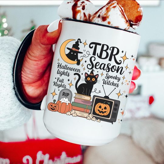 TBR Reading Season Hot Cocoa Mug, Pumpkin Spice Latte Cup Cozy Fall Drinkware