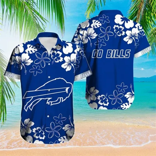 Buffalo B.i.l.l.s Hibiscus Floral Go Bills Hawaiian Shirt, Gift for Fan
