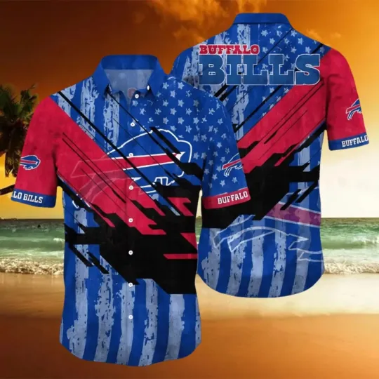 Buffalo B.i.l.l.s Red White and Blue Starburst Hawaiian Shirt, Gift for Fan