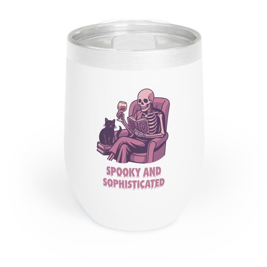 Spooky Wine Tumbler - Chill Drinkware, Halloween Gift, Skeleton Mug, Wine Lovers