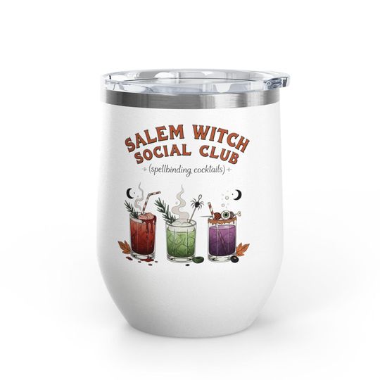 Salem Witch Soociial Clubb Wine Tumbler, Funny Tumbler for Halloween, Witch Themed Gift