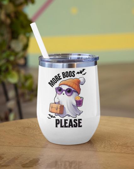 Halloween Insulated Wine Tumbler, Fall Wine cup, Halloween Ghost stainless steel Cup