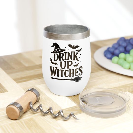 Witchy Halloween Wine Tumbler, Chill Wine Glass, Drink Up Witches Mug, Perfect for Parties