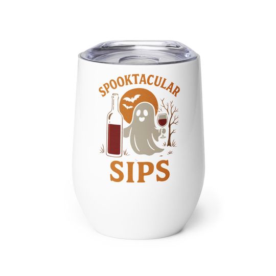 Spooktacular Sips Wine Tumbler, Halloween Ghost Wine Cup, Stainless Steel Tumbler for Fall