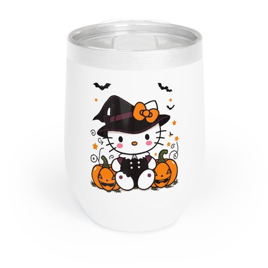 Hello Kitty Halloween Wine Tumbler, Cute Glass for Wine Lovers, Gift for Halloween Parties