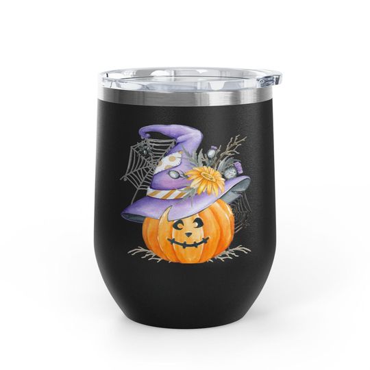 Halloween Wine Tumbler, Cute Pumpkin Wine Tumbler, Spooky Season Wine Tumbler