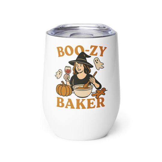 Boo-zy Baker Halloween Wine Tumbler | Insulated Spooky Wine Cup | Funny Gift