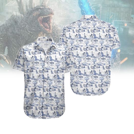 Movie Button Shirt, Monster Hawaiian Shirt, Kaiju Shirt