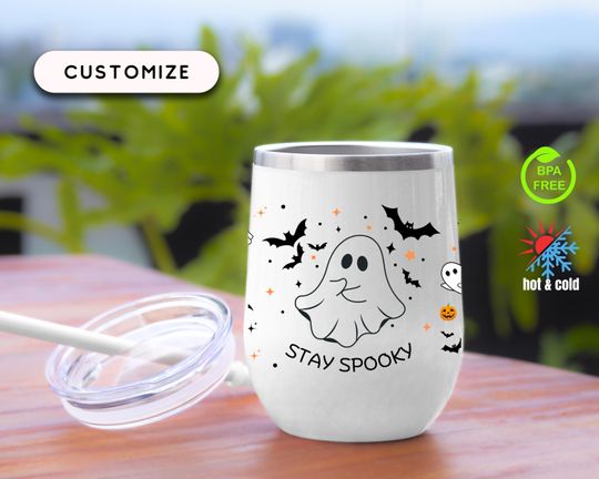 Halloween Ghost Wine Tumbler, Halloween Spooky Cup, Spooky Ghost Wine Cup