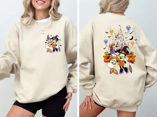 Minnie And Daisy Halloween Double Sided Sweatshirt, Disney Minnie And Daisy Pumpkin, Halloween Minnie Daisy Disney Trip, Mickey And Friends Matching