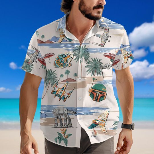 Star Wars Spaceship Button Shirt, Boba Fett Hawaiian Shirt, Spacecraft Shirt