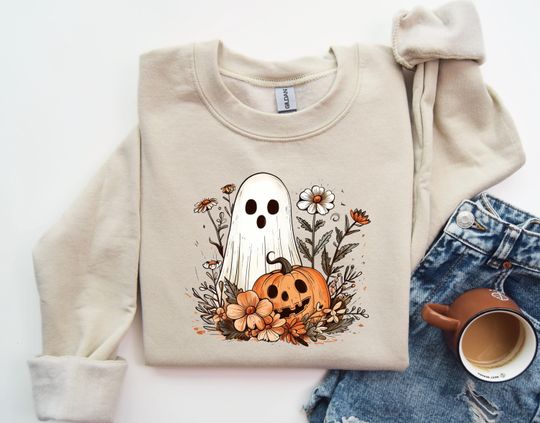 Cute Floral Halloween Sweatshirt, Flower Halloween Sweatshirt, Retro Fall Sweatshirt