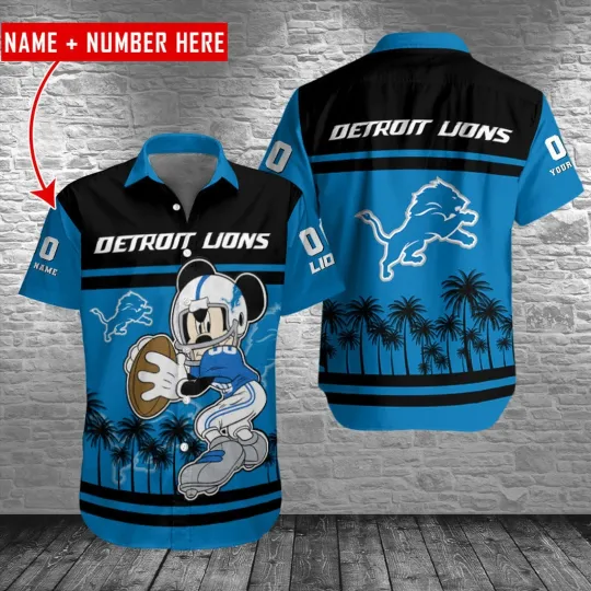 Detroit L.i.o.n.s Retro Player Custom Name Hawaiian Shirt, Gift for Fan
