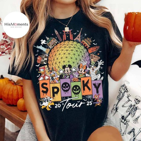 Vintage Mickey and Friends Epcot Halloween shirts, Epcot Spooky Tour 2025 T-shirt, Disneyworld Halloween Party shirts, Disney Family shirts