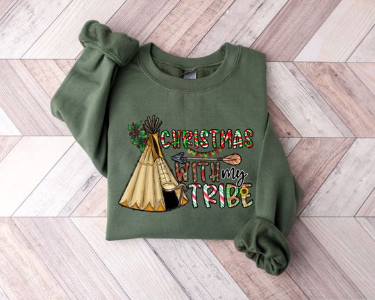 Christmas with My Tribe Sweatshirt, Buffalo Plaid Christmas Shirt, Matching Family Christmas Shirts