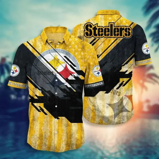 Pittsburgh S.t.e.e.l.e.r Grunge Stripes Hawaiian Shirt, Gift for Fan