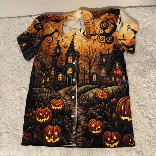 Pumpkin & House Halloween Hawaiian Shirt