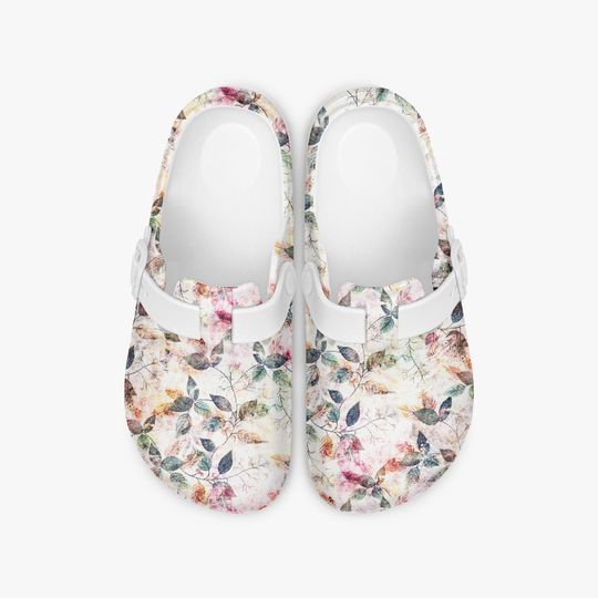 Women's Botanical Clogs - Floral Watercolor Mules for Nurses, Comfortable Slip-On Sandals, Ideal Gift for Nature Lovers