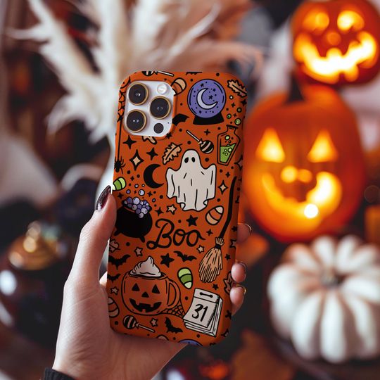 Halloween Ghost iPhone Case – Fall Themed Cute Cell Phone Cover, 90s Aesthetic, Boo Gift Idea