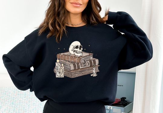 Spell Book Halloween Sweatshirt, Skeleton Spooky Party Tee
