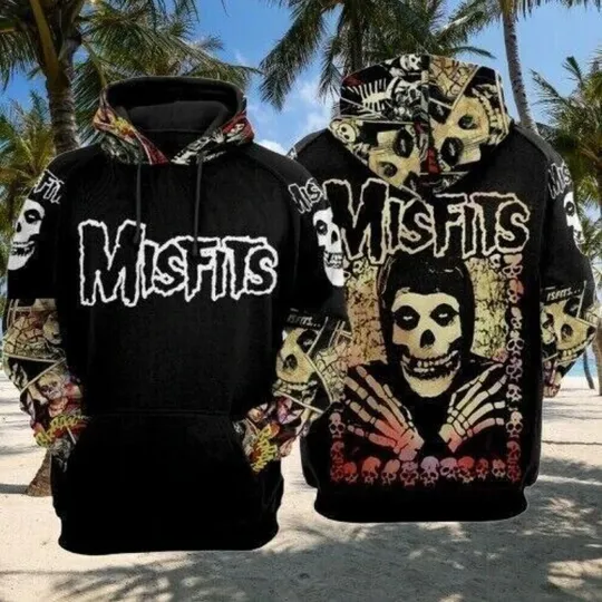 Misfits Punk Rock Band Skull Skeleton For Fan 3D Hoodie Halloween Gift Birthday