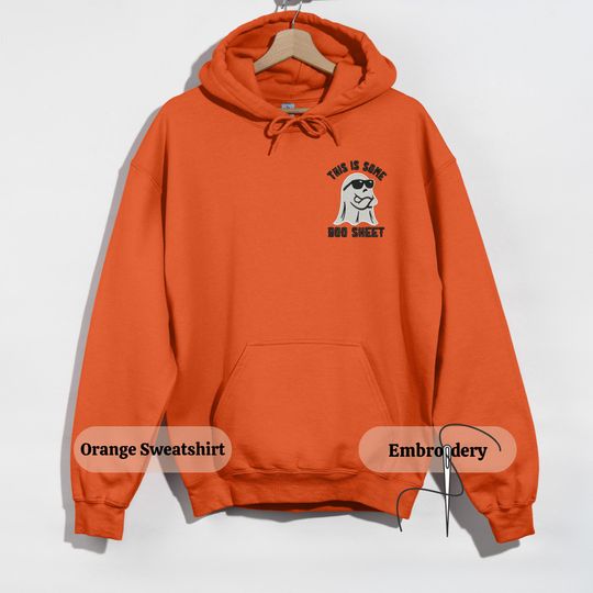 Funny Ghost Embroidered Halloween Hoodie, Boo Sheet Spooky Season Pullover, Cute Fall Unisex Hoodie