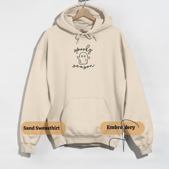 Embroidered Spooky Season Ghost Hoodie, Halloween Cute & Funny Hoodie for Women and Men, Gift Idea