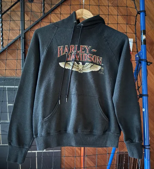 3D Emblem H.a.a.r.leyy Davidson Vintage 80s 1987 Motorcycles Eagle Raglan Hoodie, HD
