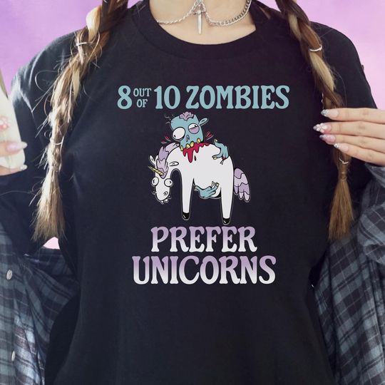 Funny Zombie Unicorn Sweatshirt, Gothic Horror Tee, Creepy Cute Graphic Shirt, Alternative Streetwear Dark Humor Top, Fantasy Gift