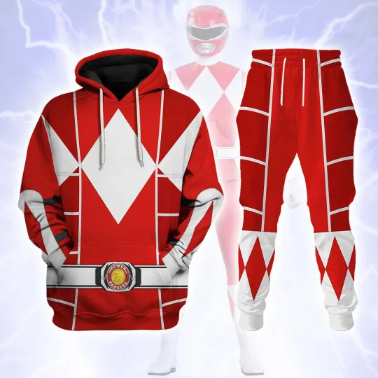 Red Mighty Morphin Power Ranger Cosplay C2 - Hoodie Set, Sweatshirt