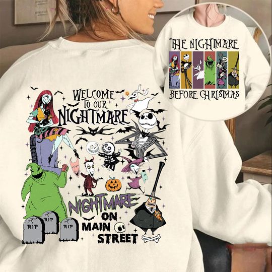 Halloween Nightmare Double Sided Sweatshirt, Nightmare Before Christmas, Spooky Halloween Trick or Treat Shirt