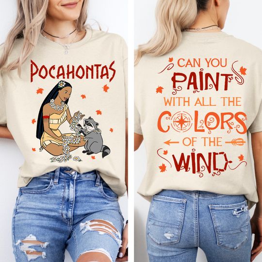 Retro Disney Pocahontas Princess T-Shirt with Meeko Raccoon, Disneyland Family Matching Tee
