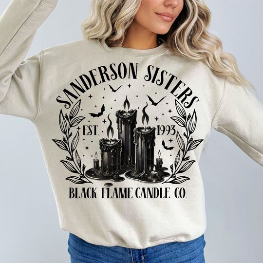 Black Flame Candle 3D T-Shirt Design, Retro Halloween, Sanderson Sisters, Spooky Season Sublimation