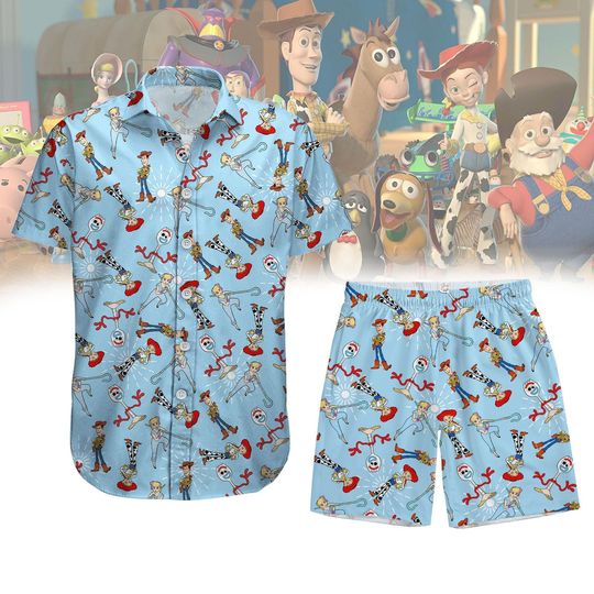 Disney Toy Story Button Shirt, Buzz Lightyear Woody Jessie Bo Peep Hawaiian Shirt