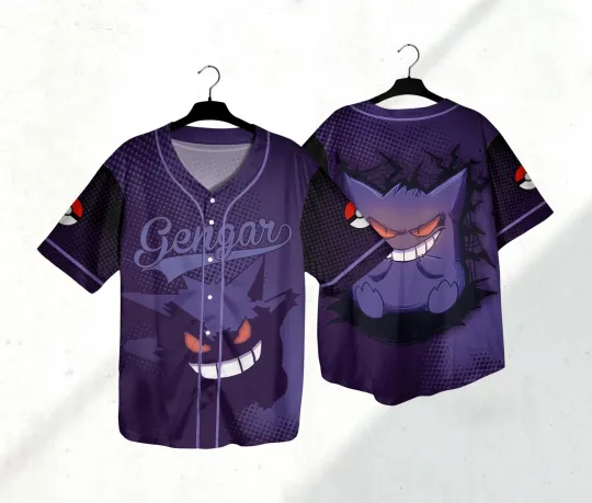 Gengar Baseball Jersey Shirt Anime Ghost Gengar Jersey