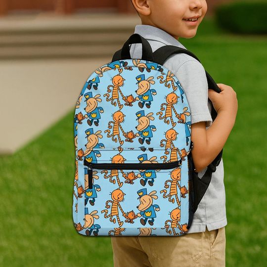 Dog Man Lil Petey Kids Backpack,Cartoon Cat School Bag for Boys Girls,Cute Blue Bookbag for Elementary,Preschool