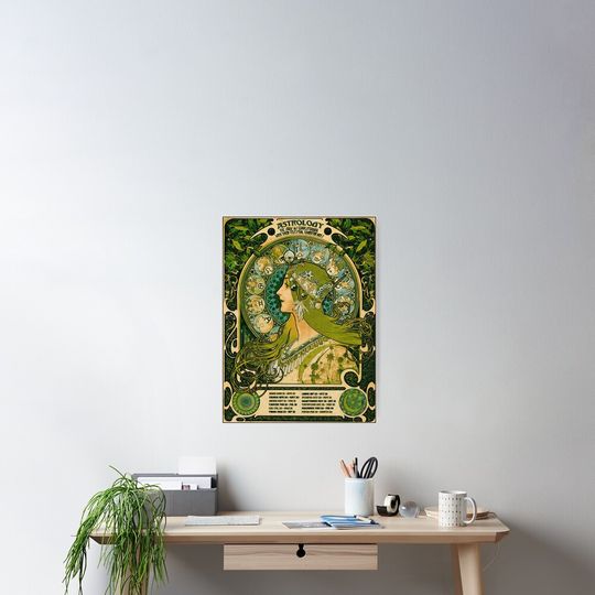 Emerald Green Vintage Astrology Poster | Alphonse Mucha  Poster